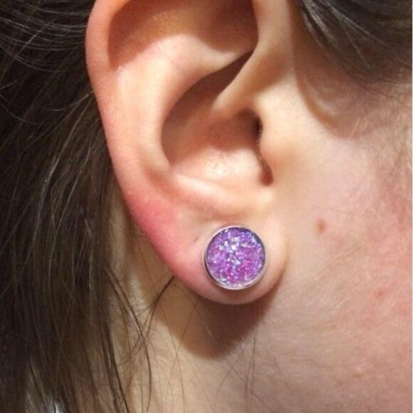 (Q3) Purple Druzy Style Earrings - Picture 2 of 4